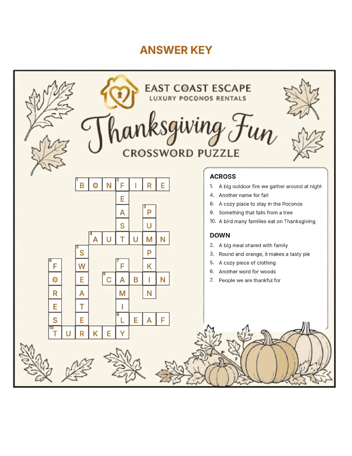 Answer key: Thanksgiving Crossword