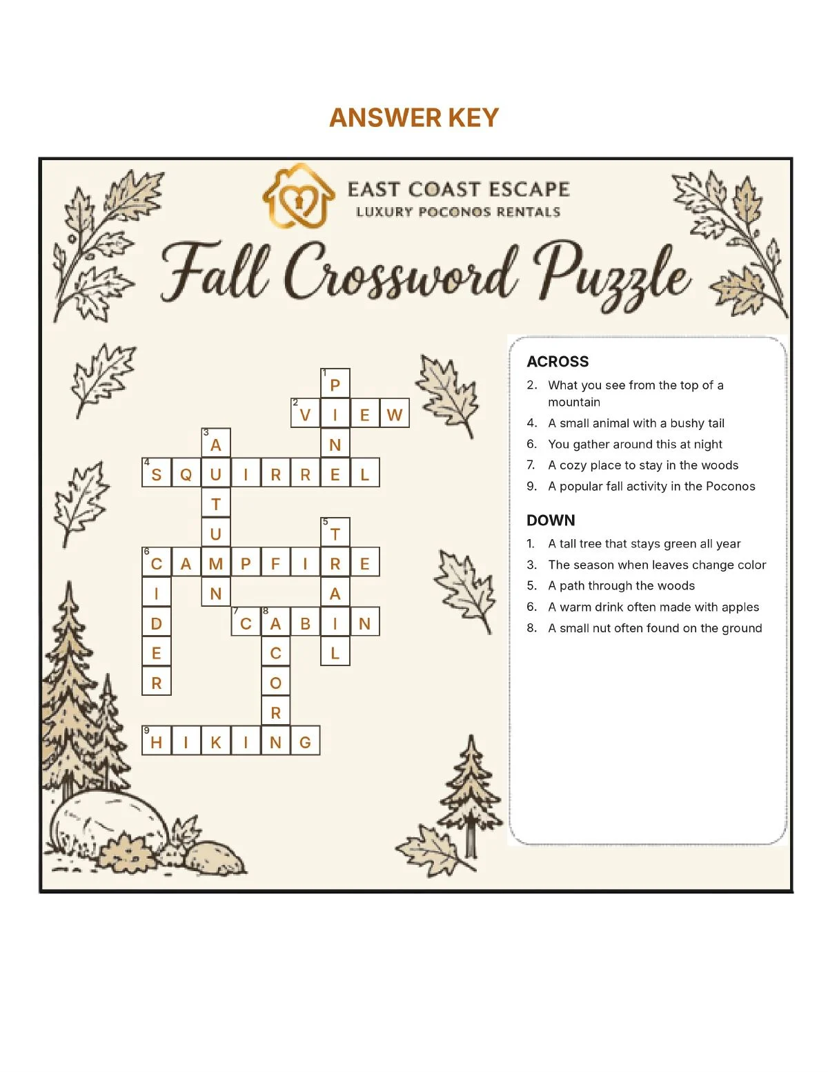 Answer key: Fall Crossword Puzzle