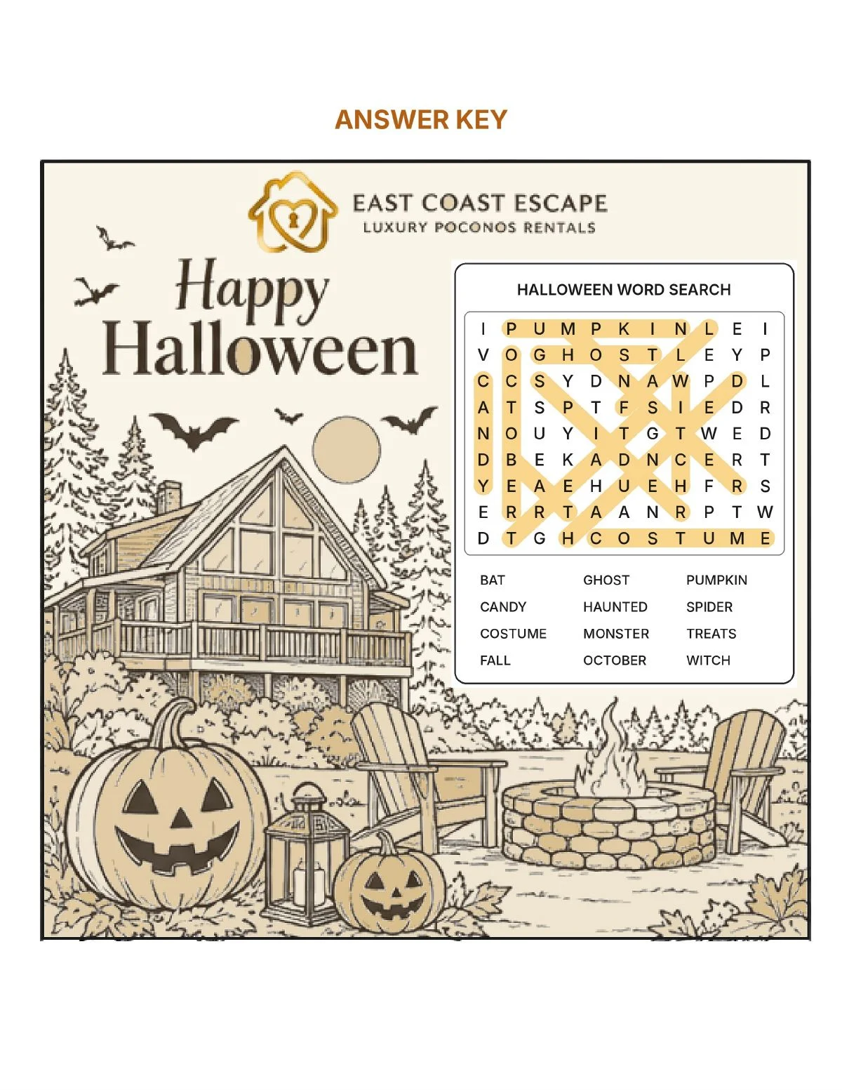 Answer key: Halloween Word Search